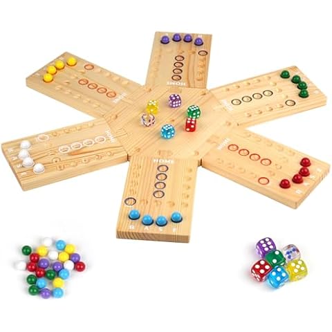 Vathery Marble Game Board Wooden, Aggravation Board Game Original, Wahoo Board Game for 2-6 Players, Portable Fast Track Board Game with 24 Marbles and 6 Dice, Family Game Night Fun Cover