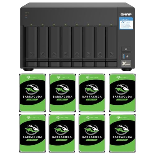 NAS【初期設定-済み-すぐ使える 電話サポート】HDDセット 大容量【データ復旧1年付】TS-832PX & BarraCuda 32TB (4TB×8) 同時アクセスでも快適な高速モデル リモートアクセス 複数のRAIDモード