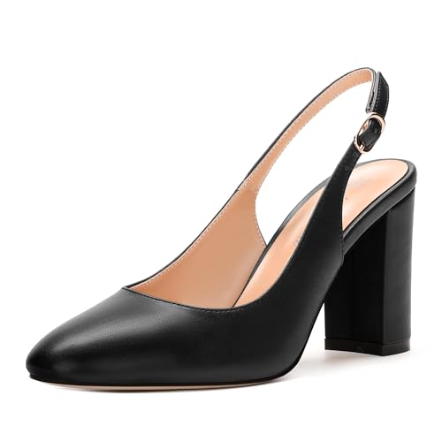 Women's Pumps, Block Heel Round Toe Dress Pumps Shoes for Women, Classic Round Toe High Chunky Heel Pumps