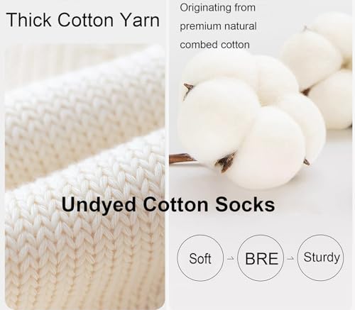 Thick Knit Natural 97% Cotton Crew Socks, All-Cotton Cozy Vintage Casual Socks for Men Women2