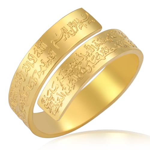 VASSAGO Adjustable Islamic Ayatul Kursi Ring/Bracelet for Women Men Muslim Allah Quran Rings Arabic Calligraphy Openable Rings Islam Eid Islamic Jewelry Gifts