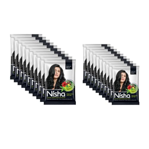 Image of Nisha Natural Henna Based Hair Color Powder Conditioning Herbal Care Silky & Shiny Soft Hair 10Gm And 25Gm Each Sachet Pack of 10 (Natural Black)