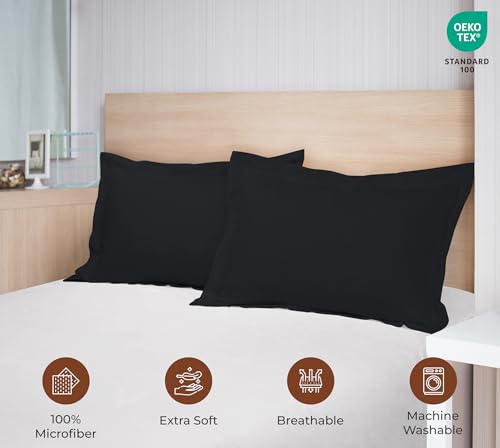 Image of Royale Linens Pillow Shams 2 Pack Standard Size 20x26 Inch - Brushed Microfiber - Bed Pillow Shams, Wrinkle Resistant Super Soft and Cozy - Back Overlap Closure - Oxford Pillowcase (Standard, Black)