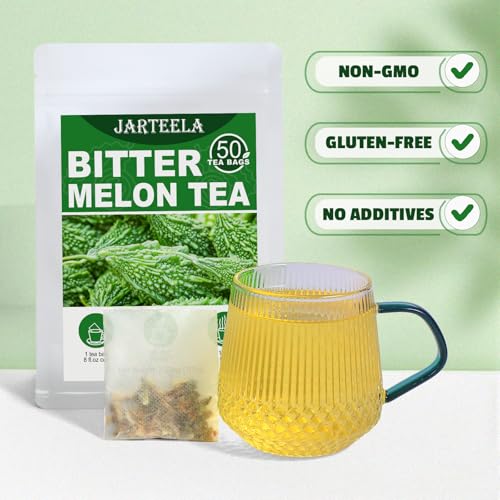 Jarteela - Bitter Melon Tea Bags - 2g x 50 Count - Premium Dried Momordica Charantia - Non-GMO - Caffeine-free - Natural Wellness Herbal Tea for Digestive Support