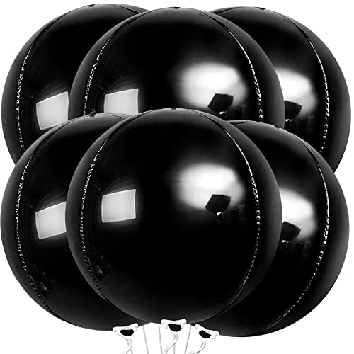 Image of KatchOn, Large Black Mylar Balloons - 22 Inch, Pack of 6 | Round 4D Mylar Balloon for Birthday, Bachelorette Decorations | Black Birthday Party Decorations