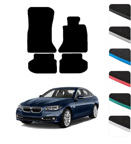 Image of GCM - Car Floor Mats for BMW 5 Series F10-F11 2013-2017 Full Coverage Floor Protection - Anti Slip & Fit Car Mat with Clips Easy to Clean Car Carpet for All-Weather- Black Edging, Carpet