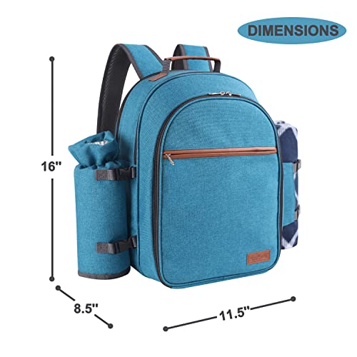 Apollo Walker Picnic Backpack Set For 2 Person With Cooler Compartment, Detachable Bottle/Wine Holder, Fleece Blanket, Plates And Cutlery Set (Teal) #TOP1