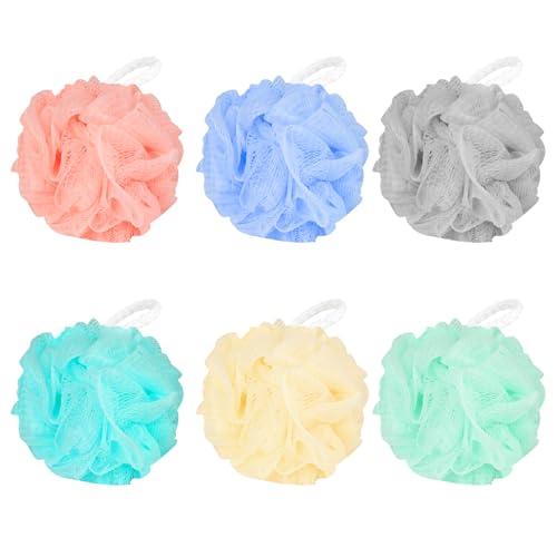 Spugne Doccia 6 Pezzi, Spugna Doccia Morbida e Resistente, Spugne Bagno Schiumosa a Rete per il Corpo, Spugna Bagno per la Pulizia, Scrub per il Corpo, Massaggio, 40g