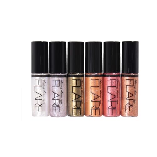 Allbestaye 6 Farben Diamant Glitter Eyeliner Flüssig Set Schimmer Metallic Eyeshadow Wasserdichte Makeup Kit