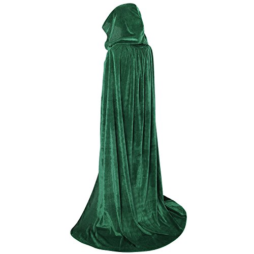 OurLore Unisex Full Length Hooded Robe Cloak Long Velvet Cape Cosplay Costume 59 inch(Green) - Thumbnail 2