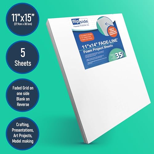Flipside Products 11" x 14" Fade-Line White Poster Foam Board 3/16'' Thick, 1/2" Subtle Grid Lines for Alignment & Visual Layouts, Arts, and Crafts, Pack of 5 by Flipside Products - Image 2