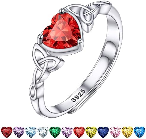 Bestyle Women 925 Sterling Silver Celtic Knot Birthstone Ring Dainty Gemstone Wedding Band Engagement Ring for Her Adjustable Silver Heart Shape Birthstone Jewellery