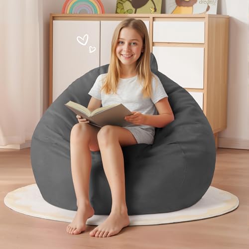 Homguava 2 FT Bean Bag Chair: 2' Bean Bags with Memory Foam Filled,Comfy Beanbag Chairs Round Bean Bag Sofa with Dutch Velvet Cover-Grey