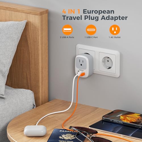 Image of TESSAN Universal Travel Adapter for 150+ Countries International Travel Adapter All in One with 4 AC Outlets 2 USB-A & 1 USB-C Ports 15W GaN Fast Charging Worldwide Plug Adapter (3 Pack)