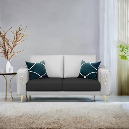 Image of Casaliving Falco 2 Seater Sofa Set for Living Room (Black Grey Fabric) Premium Fabric Sofa