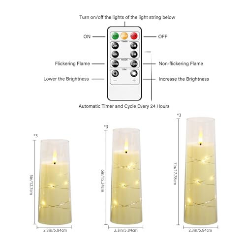 Image of Nimiko Flickering Flameless LED Candles,Battery Operated Candles 9 Pcs with Embedded Star String,Acrylic LED Pillar Candles with Remote,Suitable for Home Decoration to Create an Atmosphere (Ivory)