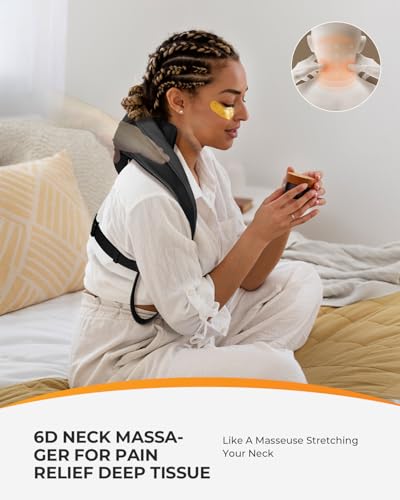 Image of CooCoCo HSA Eligible Cordless Neck Massager with Heat, Larger Heating Area | FSA Wearable, 3 Intensities, Hands-Free, 6D Shiatsu Shoulder and Back Massager for Office Travel,Gifts for Women Men
