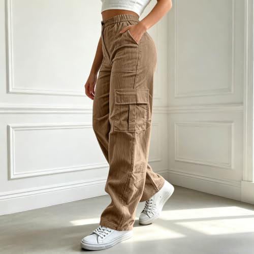 Women's Corduroy Pants Fall Baggy Casual Wide Leg High Waisted Cargo Pants - image 5