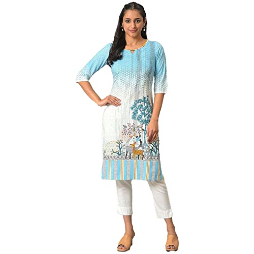 Image of Aurelia Women's Rayon Regular Fit Floral Regular Printed Straight Kurta