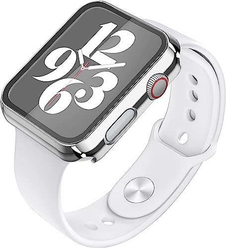Image of Misxi 2 Pack Hard PC Case with Tempered Glass Screen Protector Compatible with Apple Watch SE 3 SE 2 SE Series 6 Series 5 Series 4 40mm, 1 Sliver + 1 Transparent | 2-Pack Cover with Tempered Glass for SE3 /SE2 /SE /Series6 /5 /4, Scratch Resistant Sensitive Touch, 1 Silver + 1 Transparent