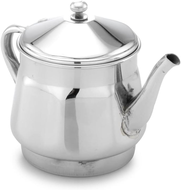Stainless Steel Tea Serving Pot with Handle - Polished Coffee/Teapot with Lid, Silver, Hygienic, Robust and Corrosion Resistant, Strong and Sturdy, Spill Proof Pouring, 450 ml_Fabia