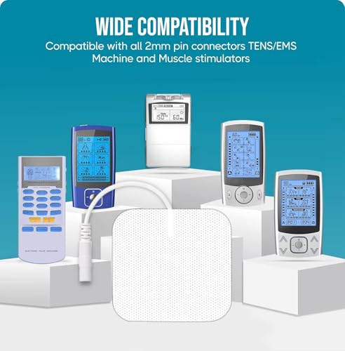 Image of TENS Unit Electrode Pads 2x2 inch - 8 Pack (4 Pairs) 50 Reusable Uses, 2mm Pin Replacement Pads, High-Conductivity Carbon Film, Latex-Free Hydrogel, CE & RoHS Certified, for AUVON, TENS 7000, Etekcity