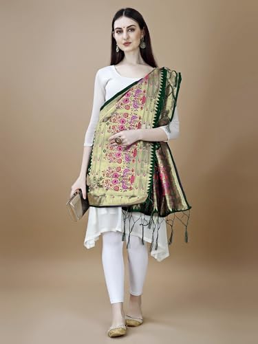 Image of DEVANGI Women's Woven Banarasi Silk Dupatta /Chunni For Women, Floral Print 1 Meter Wide and 2.3 Meter Length Printed Designer Dupatta /Chunni For Girls