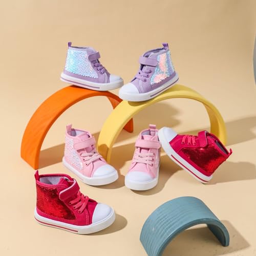 Girls High-top Canvas Shoes Toddler Casual Sneakers Kids Glitter Upper Footwear Non-Slip Sole Shoes3