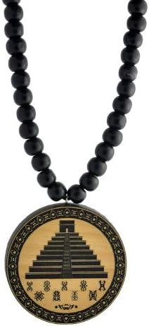 Mayan Pyramid Wooden Pendant with Wood Bead Necklace SwaggWood Made in USA