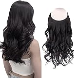 Sassina Invisible Wire Hair Extensions Real Human Hair with Transparent Wire Adjustable Size Secure Clips Natural Straight Secret Miracle Hairpiece, Off Black 20 Inch 120 Gram