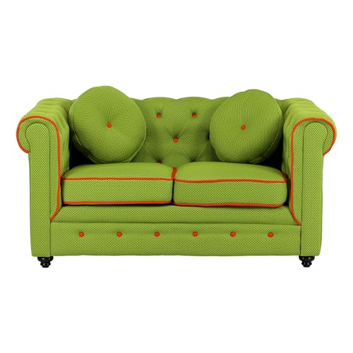 Totò Piccinni Divano Poltrona CHESTER design vintage retrò classico trapuntato piedini in legno (2 Posti, 3D Verde)