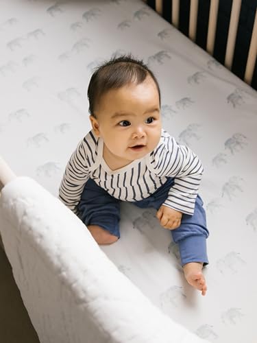 Image of Pehr Crib Sheet, Follow Me Elephant | Breathable Brushed Organic Cotton for Soft Sleep | Fits Standard Crib Mattresses up to 52 inchL x 28 inchW x 8 inchH