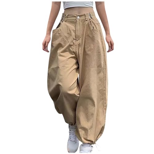 Uillui Baggy Cargo Pants Women Hip Hop Baggy Pants Loose Fit Wide Leg Cargo Pants Teen Girls Trendy Y2K Parachute Pants