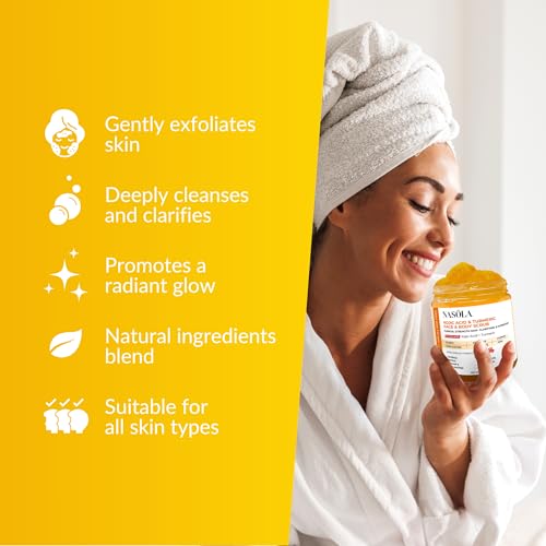 Nasola Kojic Acid Turmeric Face and Body Scrub - Moisturizing & Exfoliating Sugar Scrub with Shea Butter & Oils For All Skin Types - Removes Dead Skin for Hydrated Feel, Great & Men
