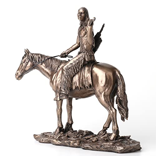 Estatua de resina con acabado bronce de nativo americano a caballo miniatura 2