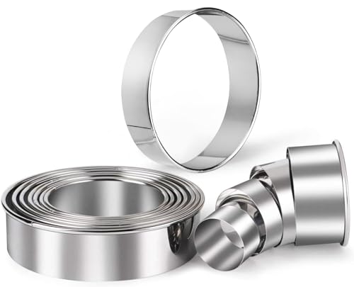 HULISEN Stainless Steel Round Cookie Biscuit Cutter Set, 11 Circle Donut Doughnut Cutter, Baking Ring Molds for Mini Cake, Scone, Pastry, Cooking, Gift Package