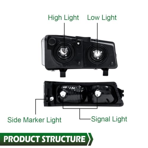 Image of GRAND ORANGE Headlight Assembly Compatible with Chevy Silverado 1500 2500 3500 HD Models 2003-2006, Fit Chevy Avalanche 1500 2500 2003-2006 Headlights (Fit No Cladding only) GM250222, GM2503224