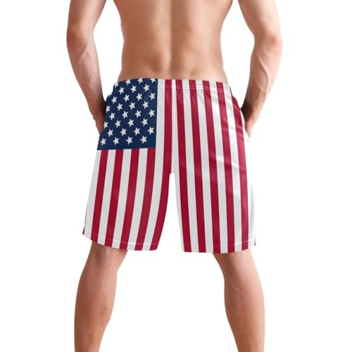ODAWA USA Flag Surf Shorts for Men, Mesh Lining Vacation Shorts with Pockets S4