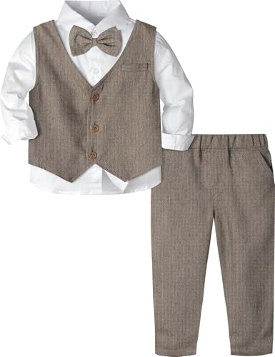 Image of A&J DESIGN 4pcs Baby & Toddler Suit, 12 Months - 5T, Shirt & Pants & Vest & Bow Tie