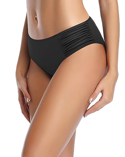 Tempt Me Women Black Bikini Bottoms Mid Waist Ruched Bathing Suit Swimsuit Cheeky Swim Bottom XXL