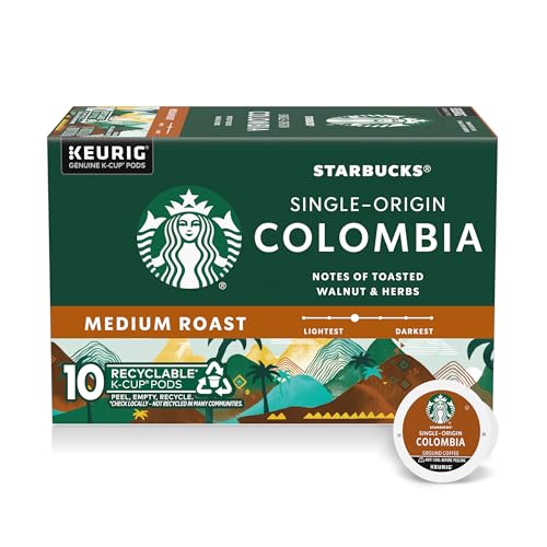 Starbucks K-Cup Coffee Pods, Medium Roast Hot or Iced Coffee, Single-Origin Colombia, 10 Keurig Pods 