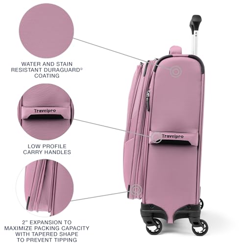 Image of Travelpro Maxlite 5 Softside Expandable Carry on Luggage with 4 Spinner Wheels, Lightweight Suitcase, Men and Women, Orchid Pink Purple, Compact Carry on 20-Inch
