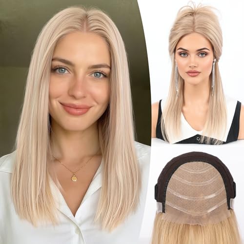 Image of KKU 5x5 Lace Front Human Hair Wig,Real Hair Wigs for Women,Glueless,Non-Slip Silicone Pads and Skin-Friendly Cap(16 Inch, Ash Blonde)