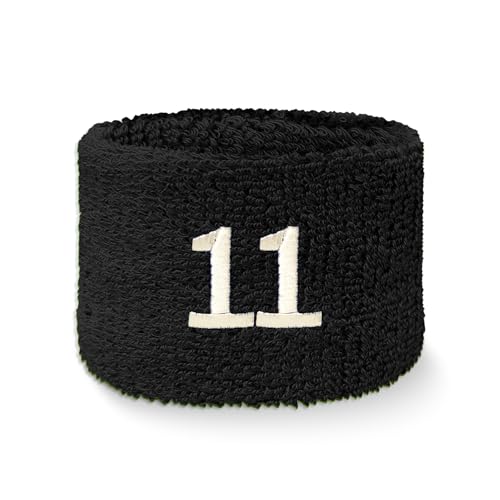 COUVER Basketball Star Black Fan Wrist Sweatband with White Number 11, 2.76" L x 2.36" W, 1 Piece