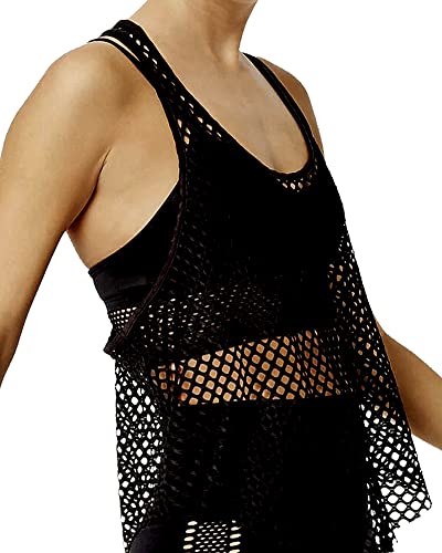Clozoz Fishnet Tank Tops Women Mesh Top See Through Tops For Women Trendy Going Out Tops #TOP1