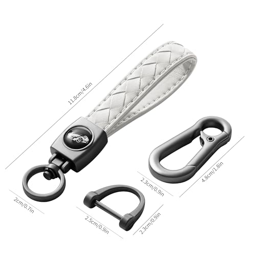 Image of Gkeygo Carabiner Keychain, Universal Heavy Duty Woven Handmade Leather Key Chain, Car Fob Key Keychains with 360 Degree Rotatable Snap Swivel and Anti-Lost D-Ring for Men and Women, Gunmetal - White