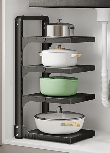 Étagère de Rangement Robuste et réglable en Acier au Carbone pour casseroles et poêles - Rangement Solide pour poêles en Fonte, casseroles et couvercles - Solution idéale pour Les placards e
