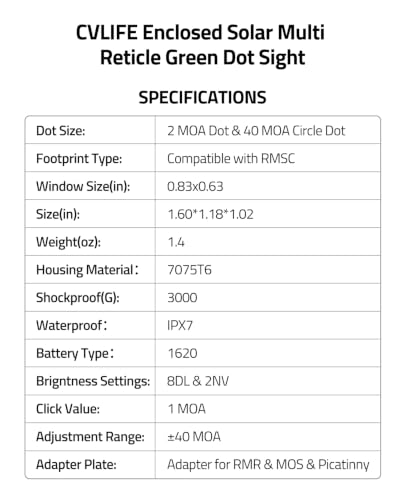 CVLIFE BearMight Enclosed Solar Multi Reticle Green Dot Sight for RMSC - image 9