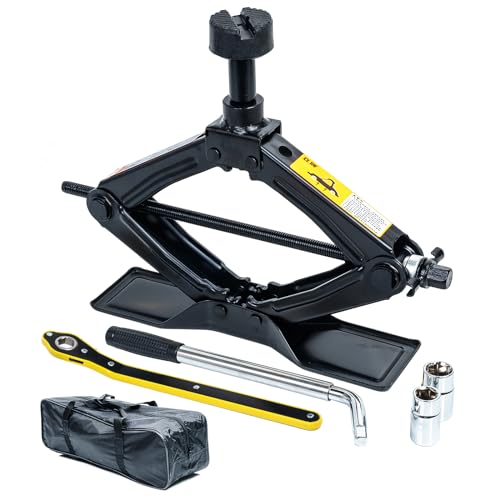 LEADSTAND Scissor Jack is 2tons, It Can Be Used With Electric Drill, Suitable for Cars and SUV Universal Car Emergency Kit with Lug Wrench (Scissor Jack + Lug Wrench + glove(1.8Ton))