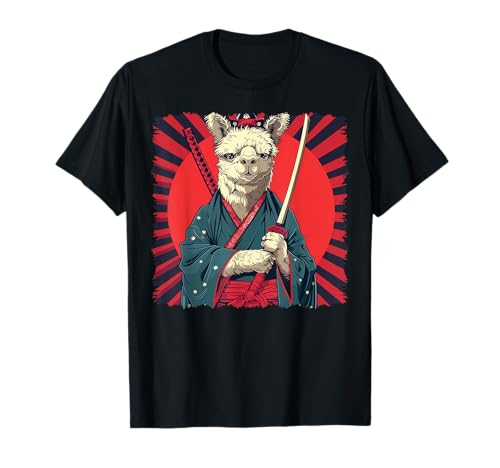 Alpaka Llama Japanese Art Samurai Ukiyo-e Vintage T-Shirt